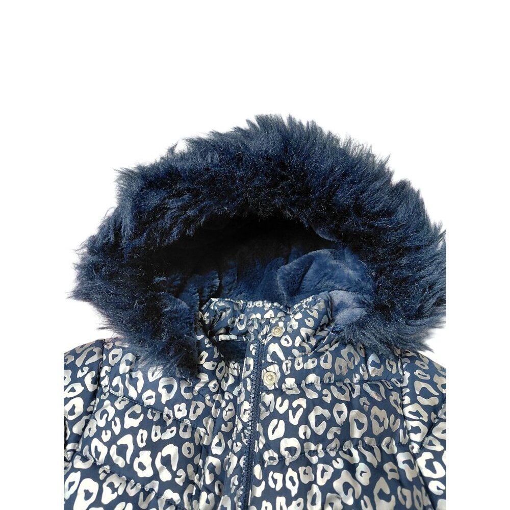 Members Mark Toddler Puffer Jacket 3T Navy Leopard Print Faux Fur Hood Winter - Picture 7 of 9
